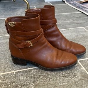 Tory Burch Brown Ankle Boots with Buckle and Slouch Design